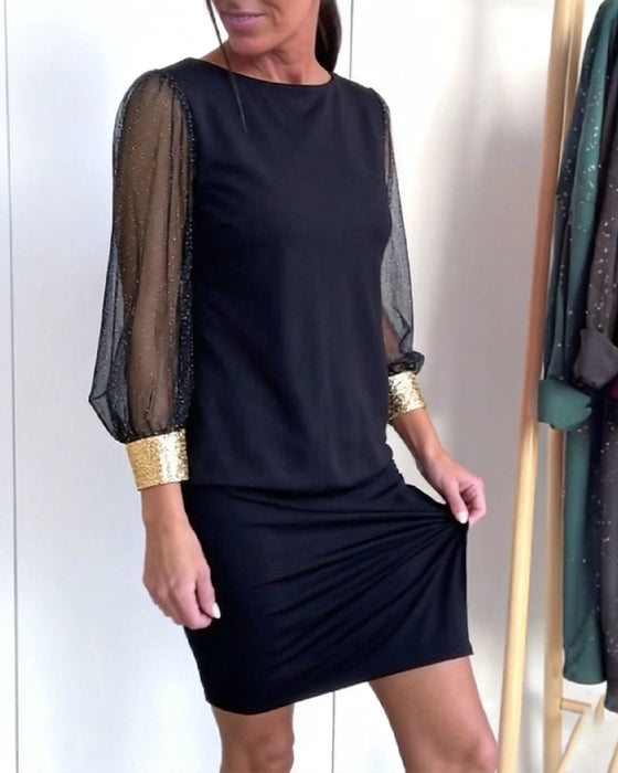 Kjole Tüll Farvekontrast Langærmed