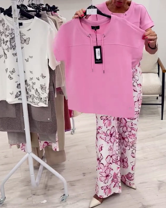 T-Shirt Rund Hals Snøre Ensfarvet Kortærmet