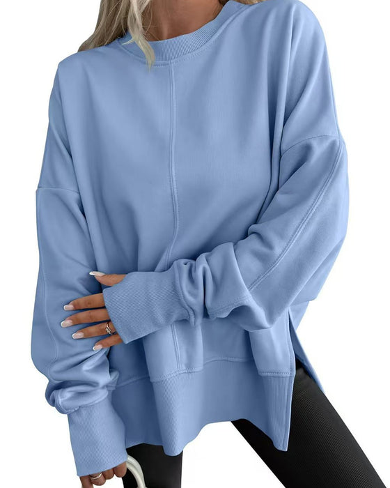 Sweatshirt Side Slids Rund Hals Løs