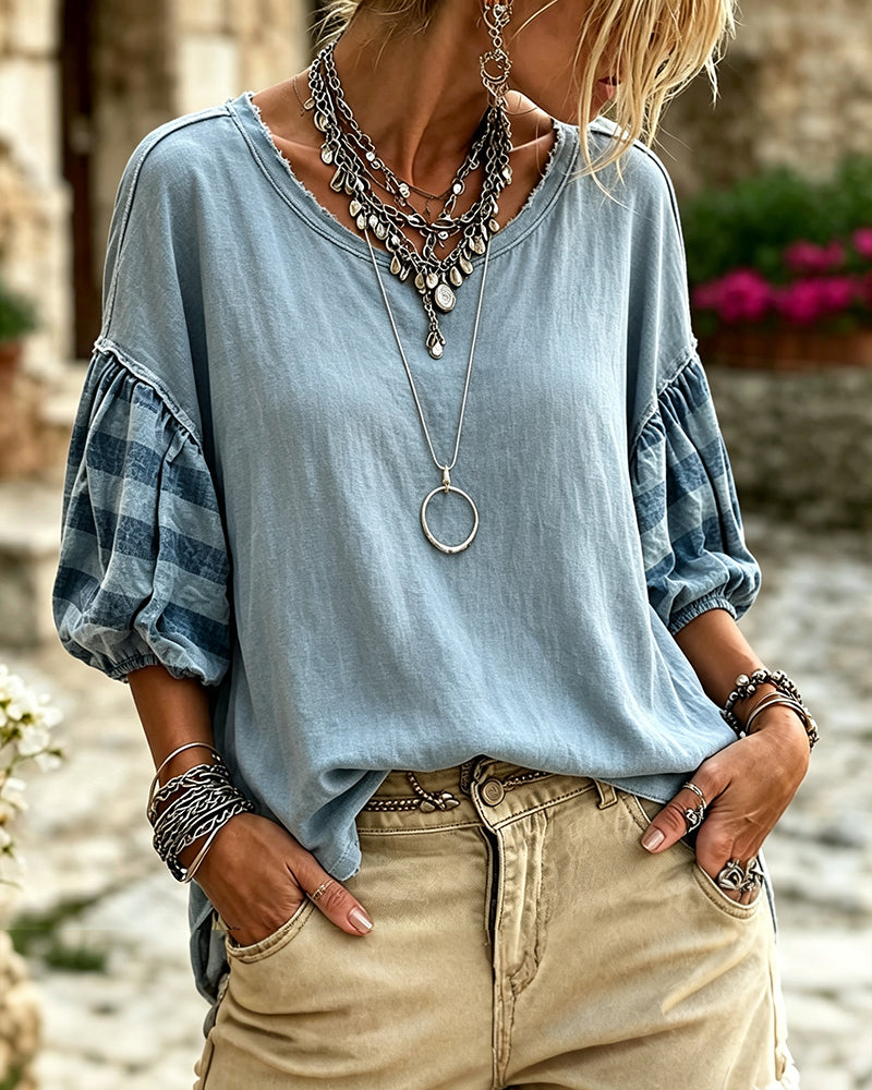 Bluse Rundhalset Stribet
