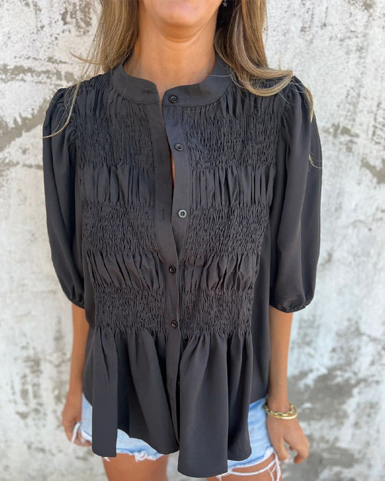 Bluse Casual Mode Kort Ærme Ensfarvet