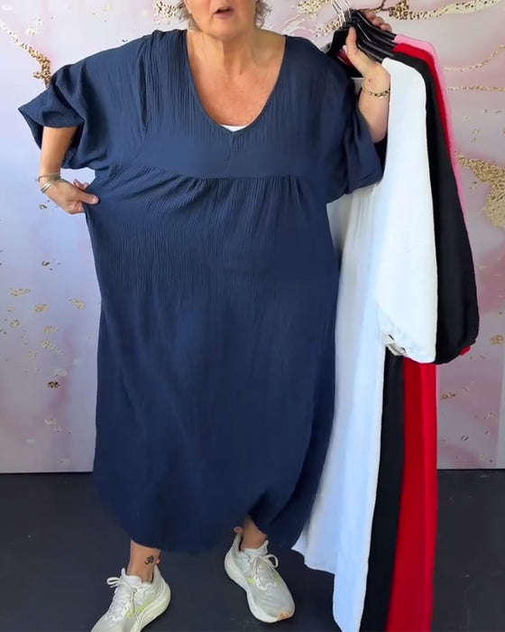 Kjole Skovstil V-Udskæring Plisseret Ensfarvet