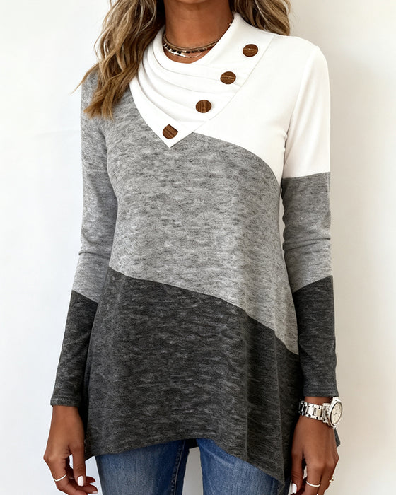 Moderne Top Med Kontrastfarve Og Patchworkdetaljer