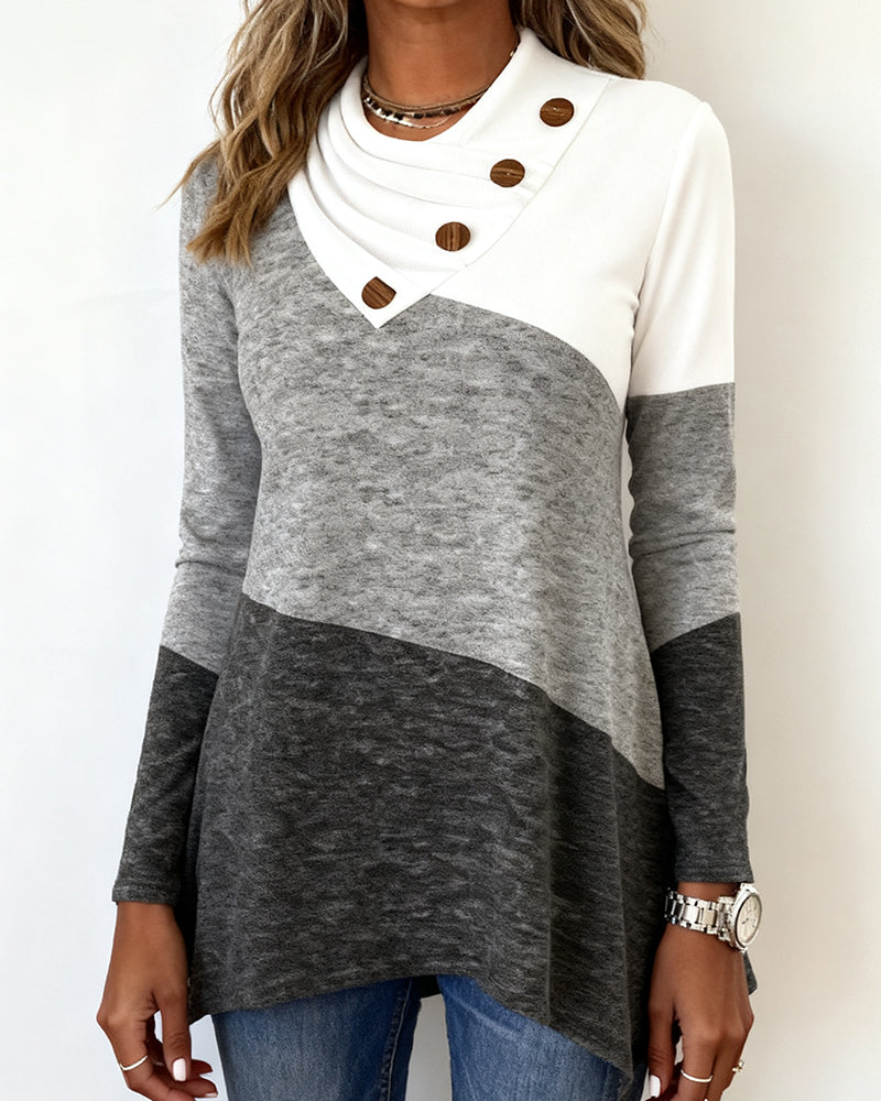 Moderne Top Med Kontrastfarve Og Patchworkdetaljer