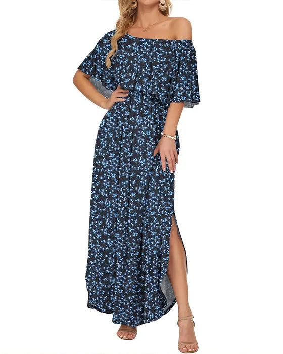 Kjole Elegant Blækvask Blomstret Maxi