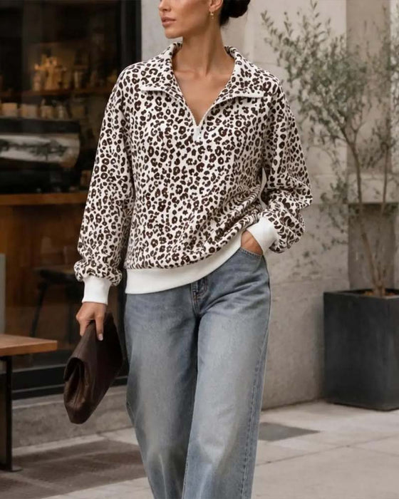 Sweatshirt Lynlås Leopard Casual