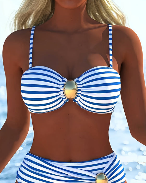 Bikini Spaghettistropper Stribet Plastikknap