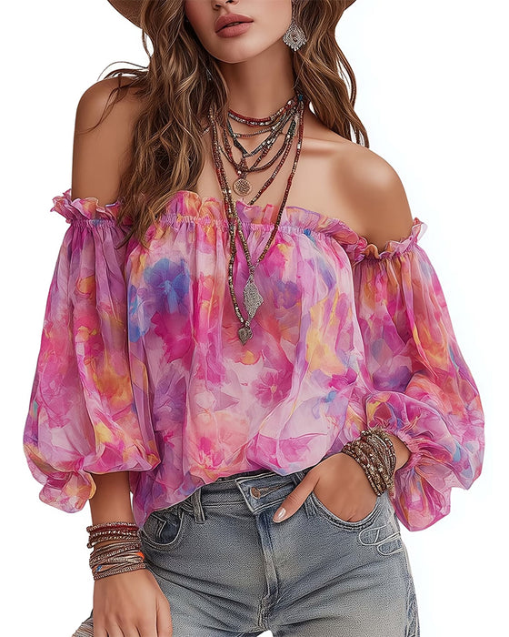 Bluse Off-Shoulder Ombre Casual