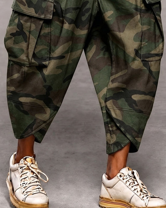 Bukser Camouflage Multi-Knap Høj Talje Mode