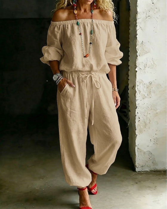 Jumpsuit Off-Shoulder Bind I Taljen Indsnævret Talje