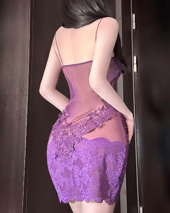 Sexig Natkjole I Ensfarvet Med Knipling