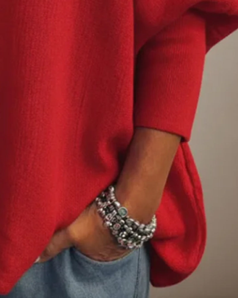 Løs Pullover Med V-Hals