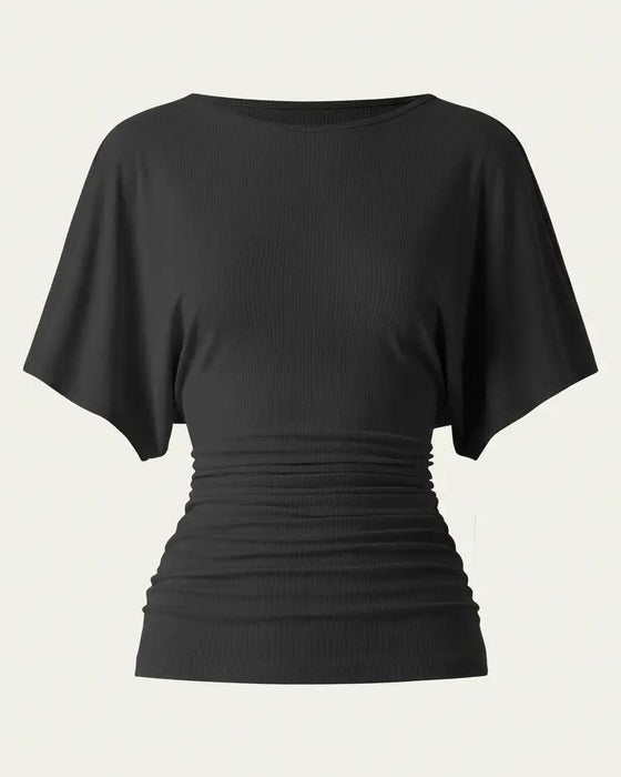 Bluse Casual Ensfarvet Plisseret Kort Ærme