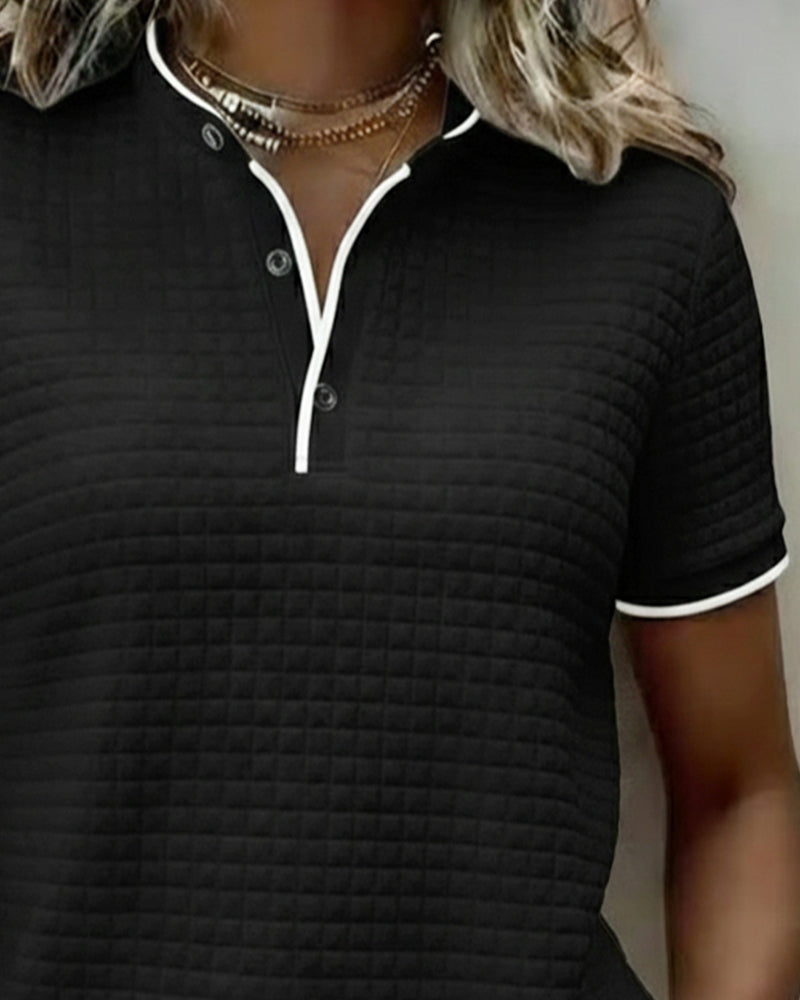 Topp Vaffelstrikket Knapper Ned Kortærmet