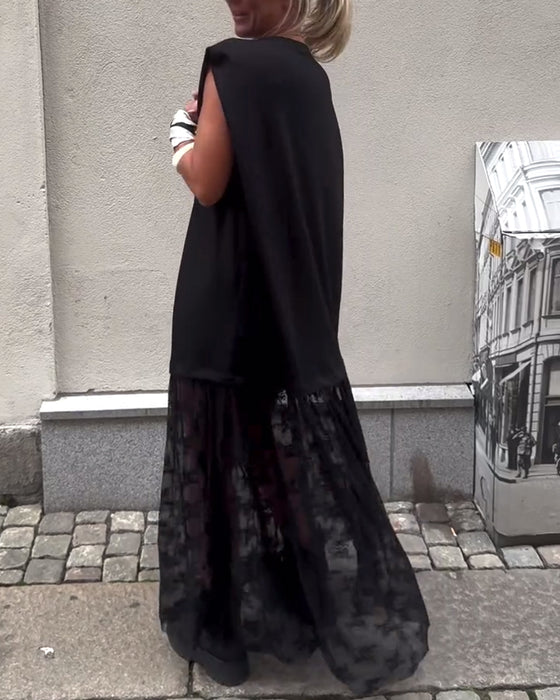Ærmeløs Mesh Patchwork Kjole