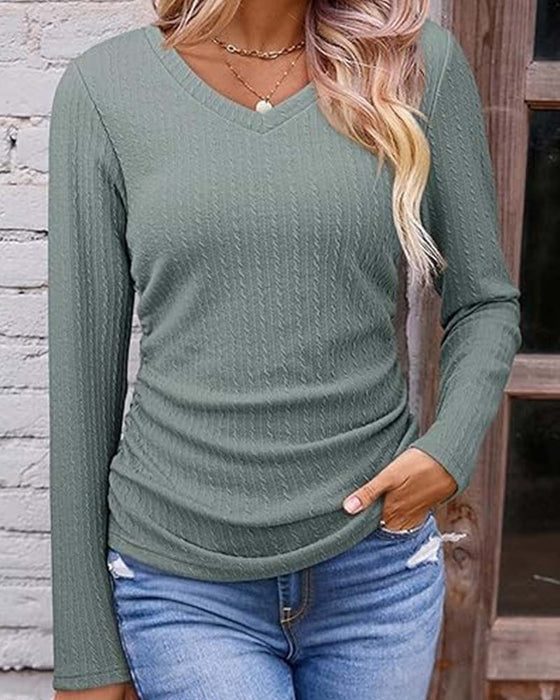 Bluse V-Hals Slim Fit Tekstureret
