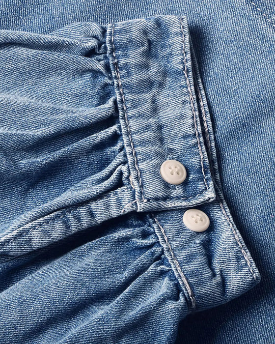 Skjorte Trykknap Denim Lanterne Ærme Løs