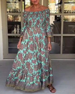 Off-shoulder kjole i fuld længde