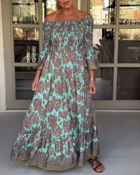 Off-shoulder kjole i fuld længde