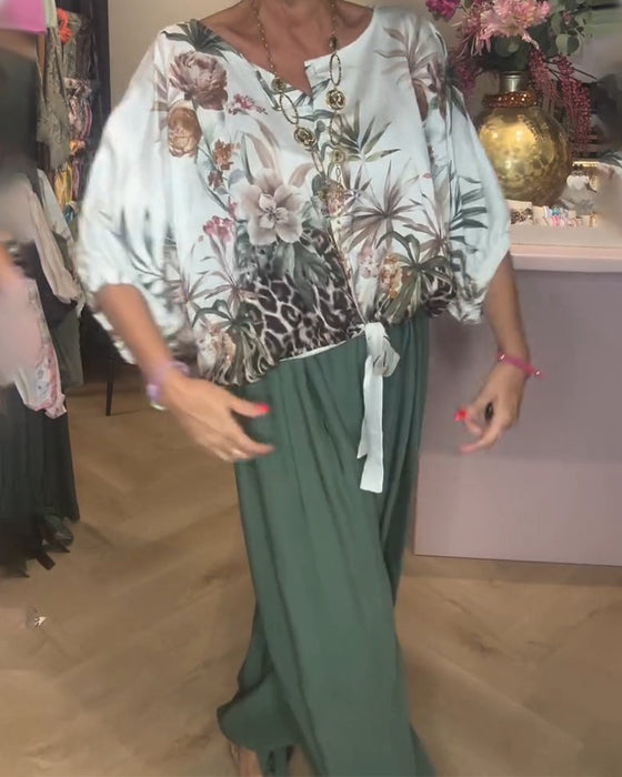 Bluse Flagermus Ærme Tryk Løs