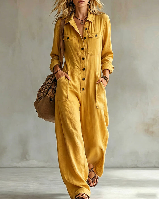 Jumpsuit Enfarvet Langærmet