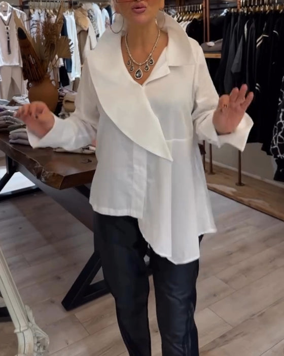 Skjorte Uregelmæssig Krave Ensfarvet