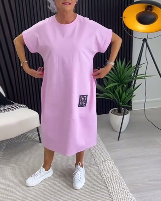 Kjole Korte Ærmer Casual Lige Lomme