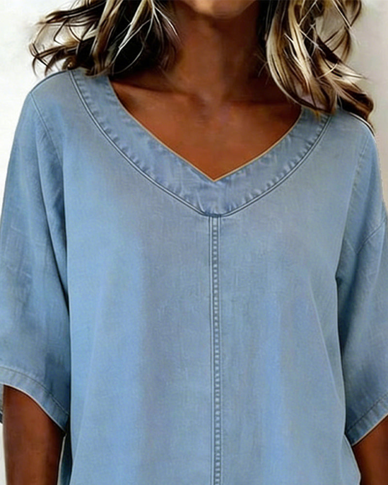 Top V-Udskæring Afslappet Denim