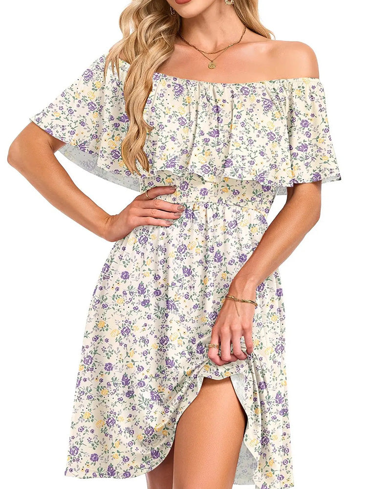 Kjole Blomstret Off-Skulder Midi