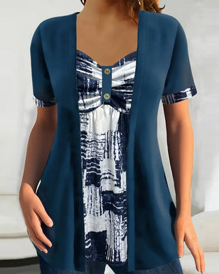 Bluse Trykt Falsk Todelt Uregelmæssig