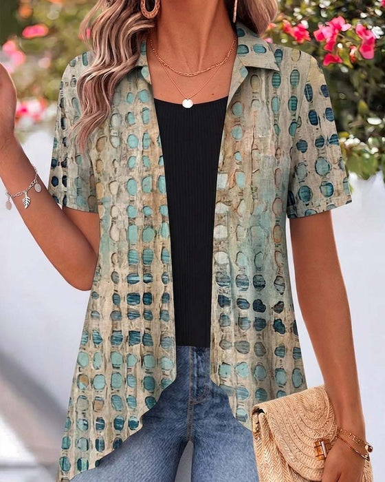 Bluse Vintage Polka Dot Slag Kort Ærme
