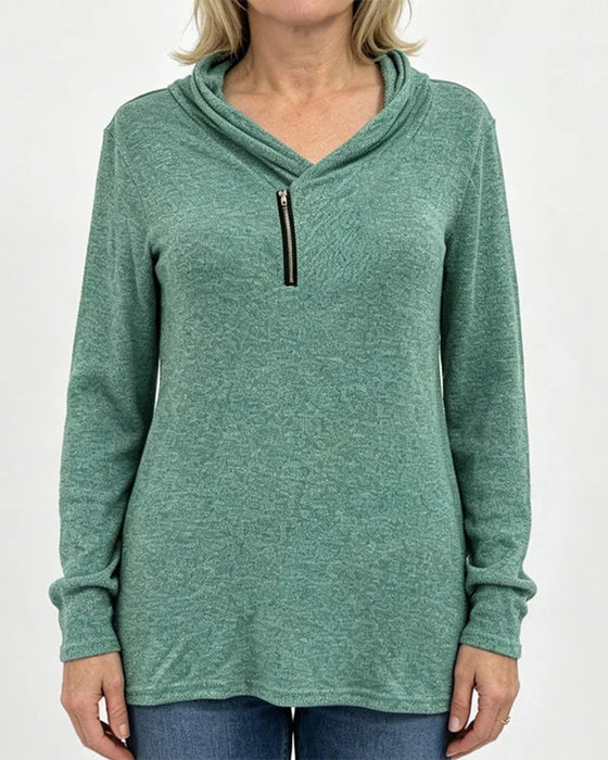 Top Ensfarvet Pullover Lynlås Tætsiddende