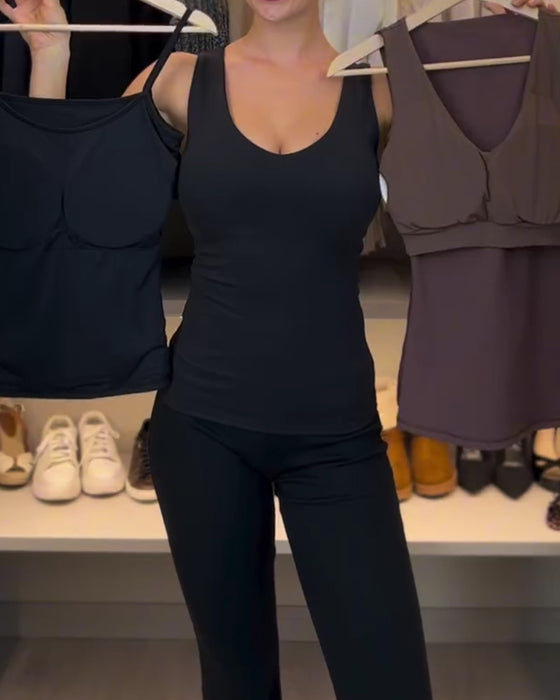 Tank Top U-Hals Ærmeløs Slim Fit Solid Med Indbygget BH