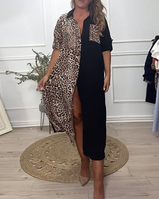 Lapel-kjole med leopardprint