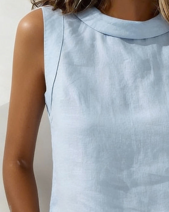 Bluse Kravleløs Ærmeløs Elegant