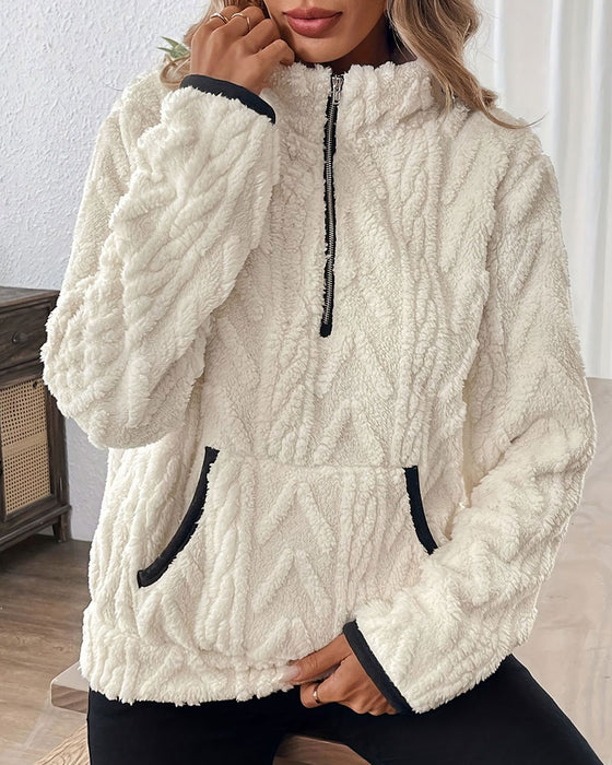 Sweatshirt Halv Lynlås Fleece Stor Lomme