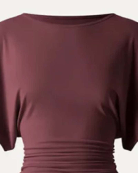 Bluse Casual Ensfarvet Plisseret Kort Ærme