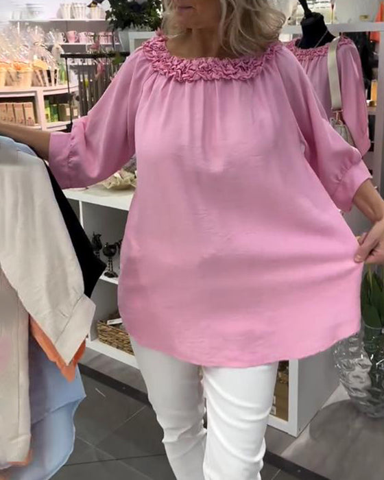 Bluse Kortærmet Blomstret Løs