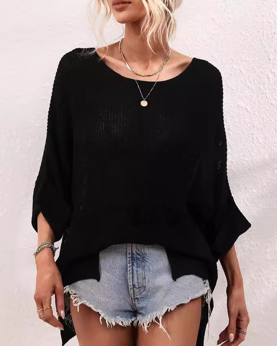 Pullover Ensfarvet Med Lomme