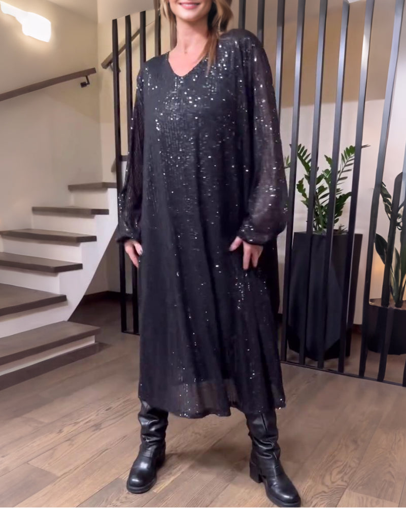 Moderne Ensfarvet Kjole Med V-Hals