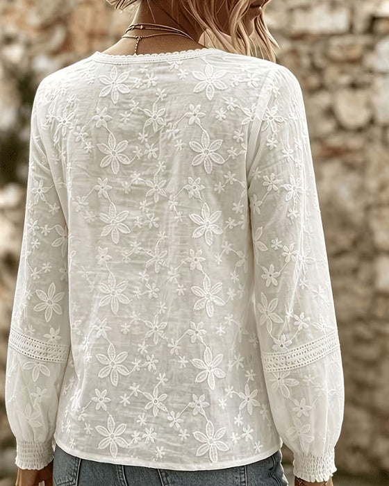 Bluse Rund Hals Krave Blonder