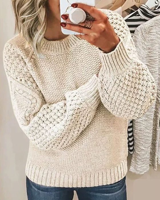 Pullover Alsidig Solid Farve Strikket