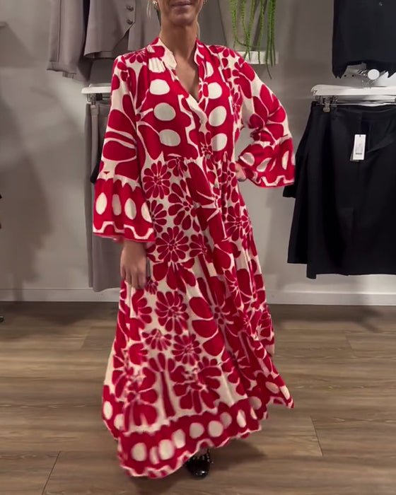 Kjole V-Hals Løs Plus Size Blomsterprint