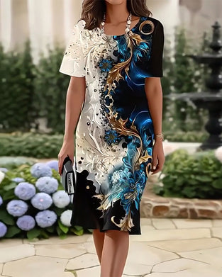 Kjole Rund Hals Trykt Lige