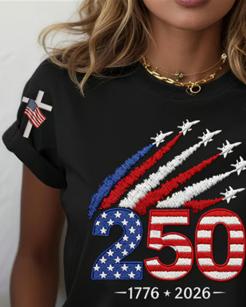 T-Shirt Flag Fly Print Kort Ærme