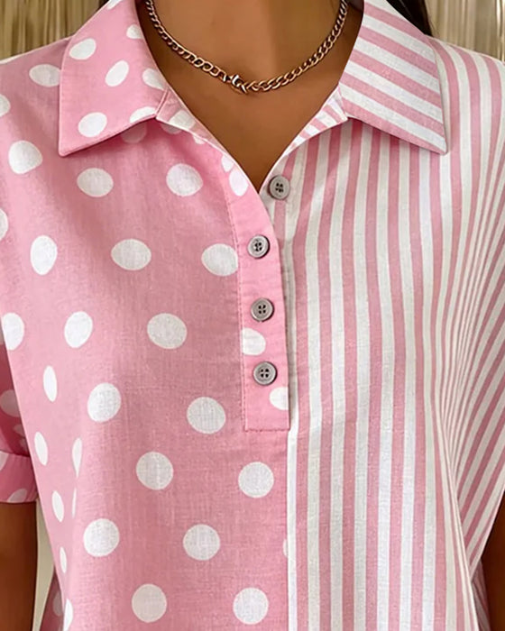 Bluse Revers Prikket Stribe