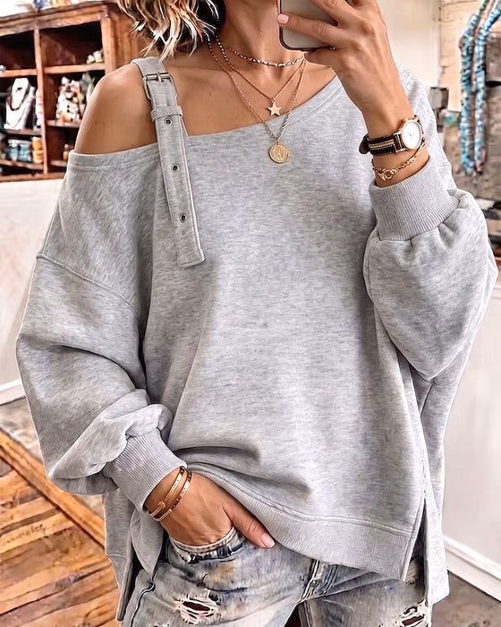 Sweatshirt Fri Skulder Strop Slids Løs Pasform