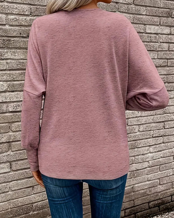 T-Shirt Mock Neck Ensfarvet Knap Lang Ærme