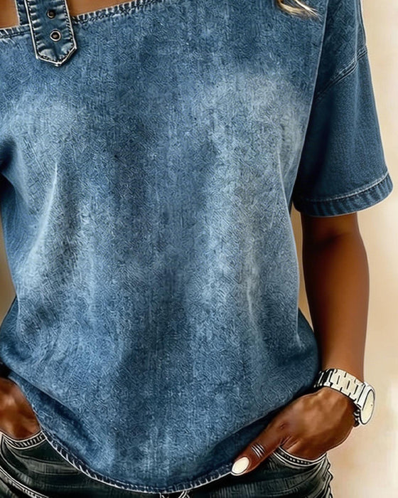 Top En Skulder Metal Spænde Denim
