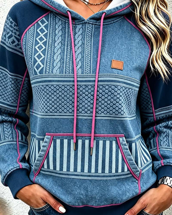 Hoodie Hætte Lang Ærme Afslappet